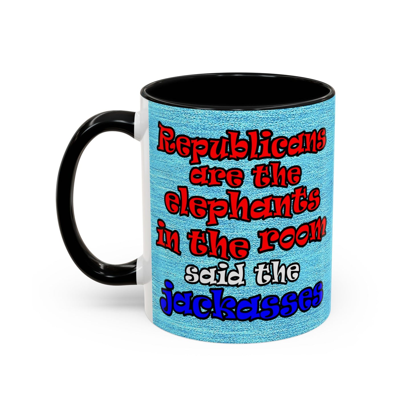 donkeys and elephants - Accent Mug (faded blue)