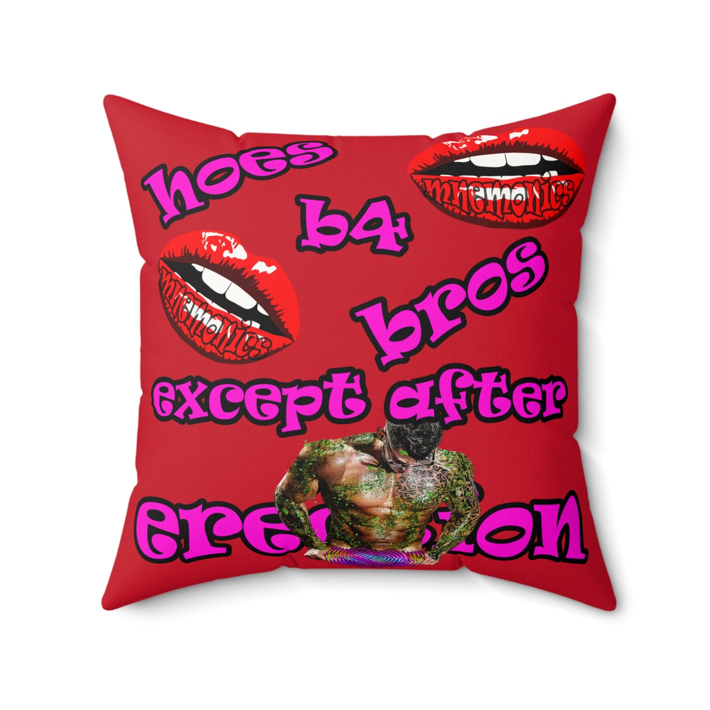 hoes b4 bros - Faux Suede Square Pillow - (dark red)