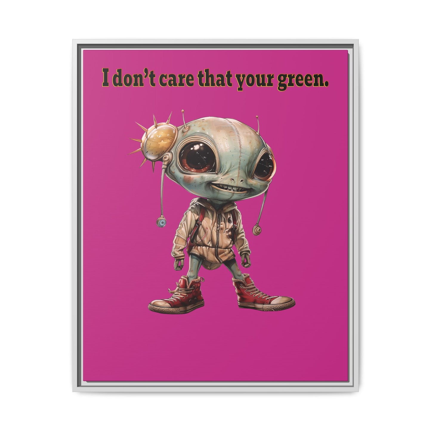 I don't care that your green - framed canvas art (pink)
