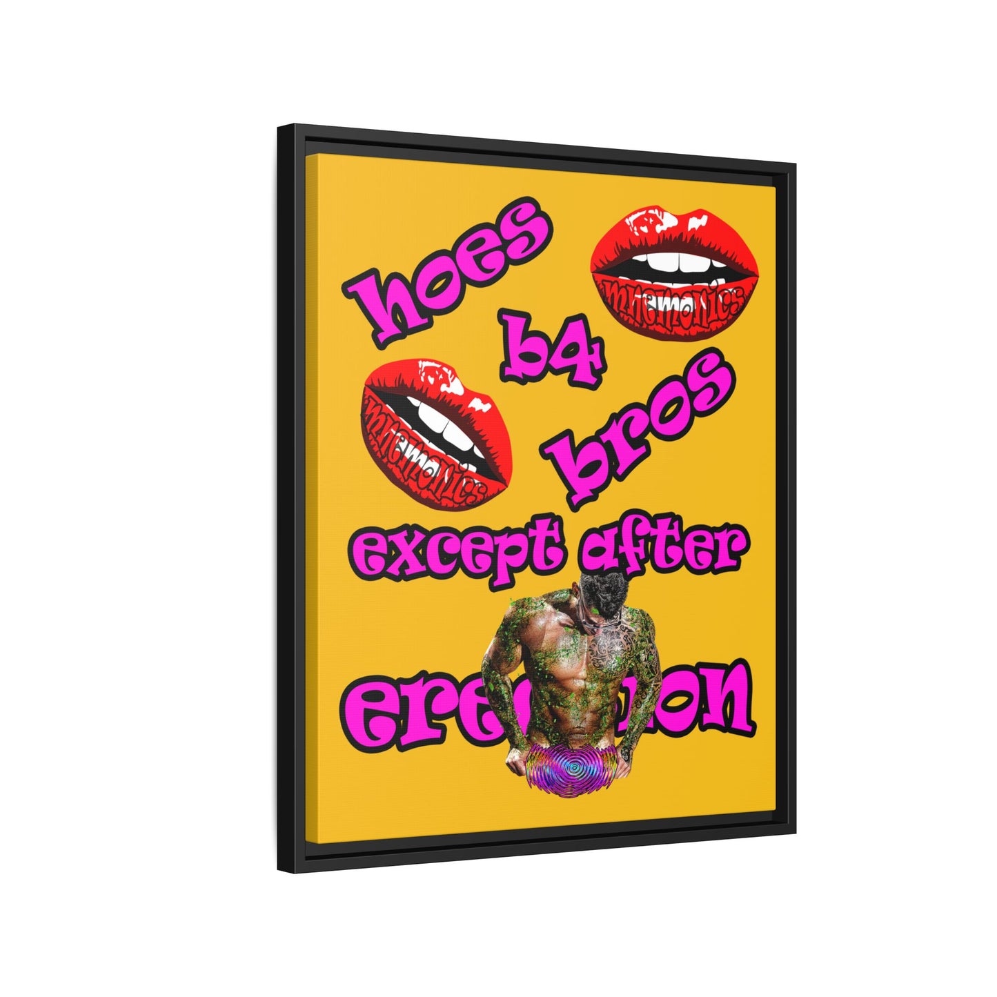 hoes b4 bros - framed canvas art (yellow)