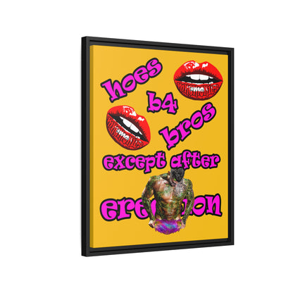 hoes b4 bros - framed canvas art (yellow)