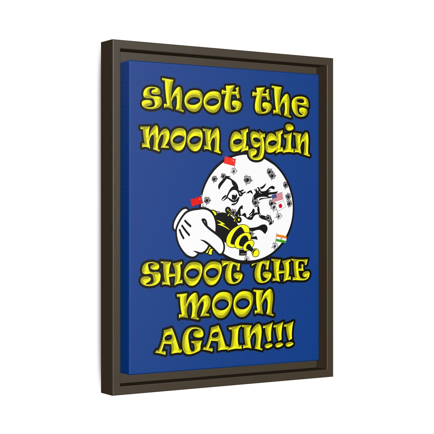 shoot the moon again - framed canvas art (dark blue)