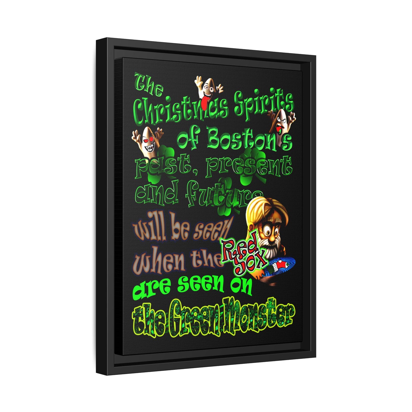 christmas spirits of boston - framed canvas art (black)