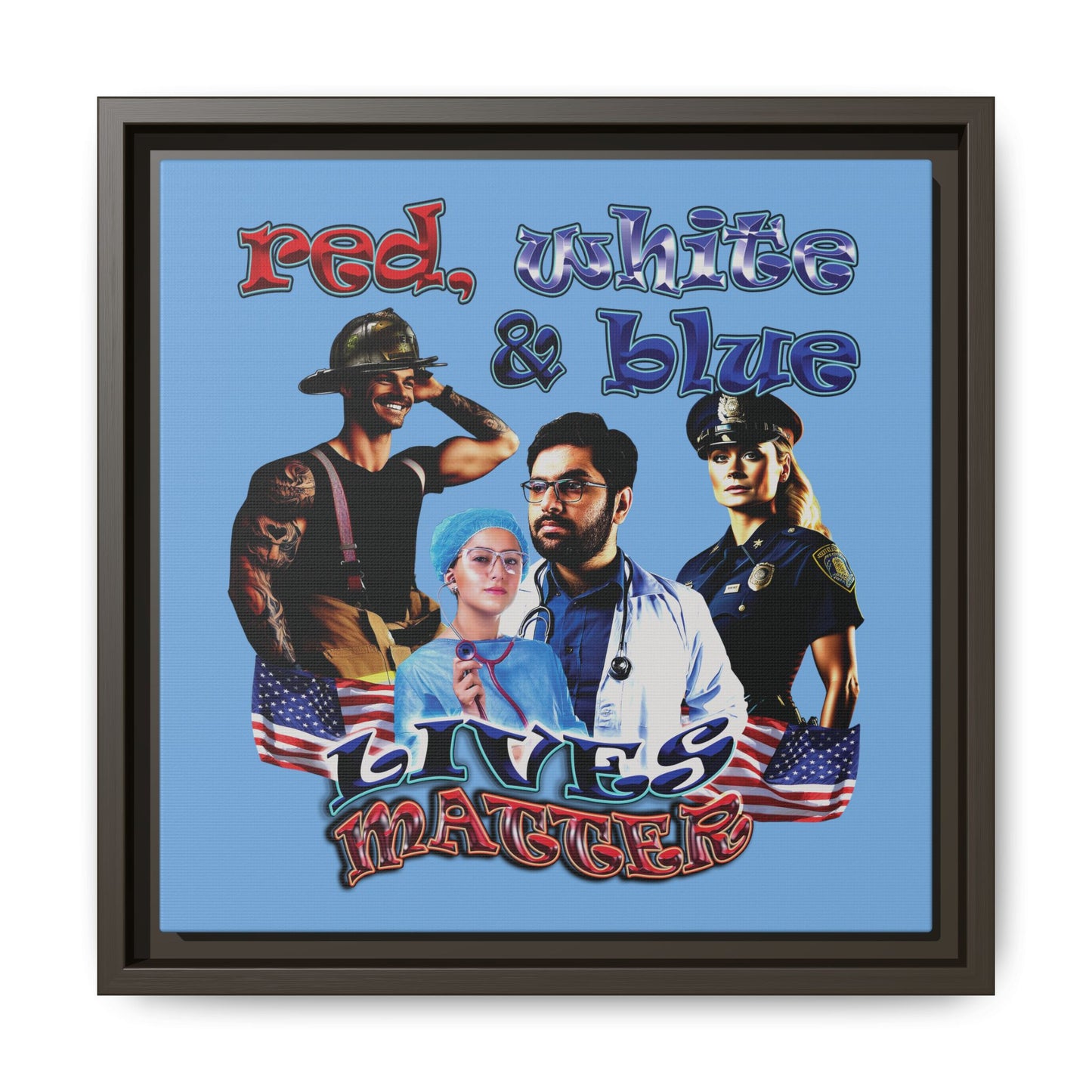 rw&b lives matter - framed canvas art (light blue)