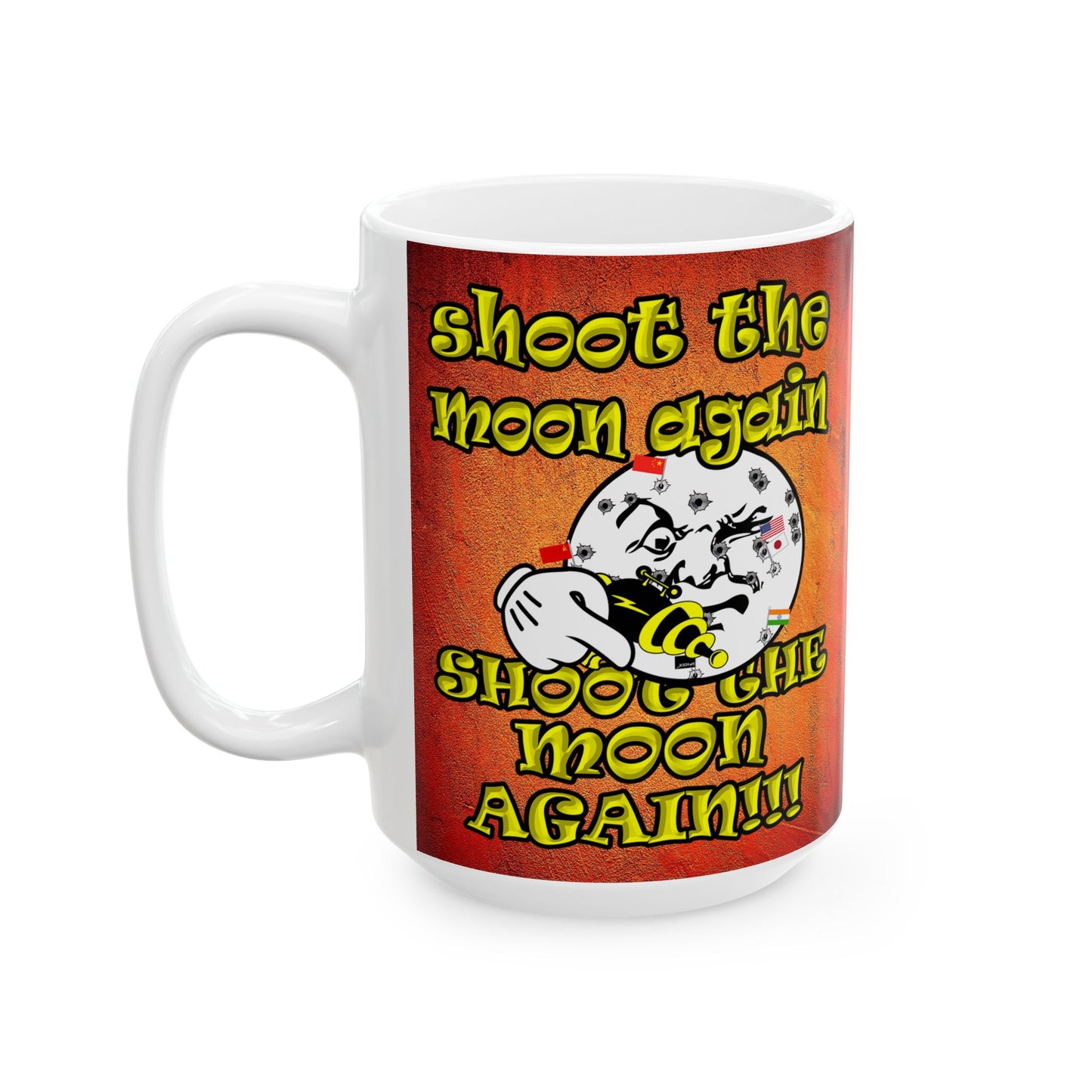 shoot the moon again - White Mug (burnt orange)