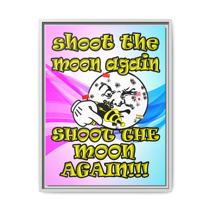 shoot the moon again - framed canvas art (light blue-pink wave)