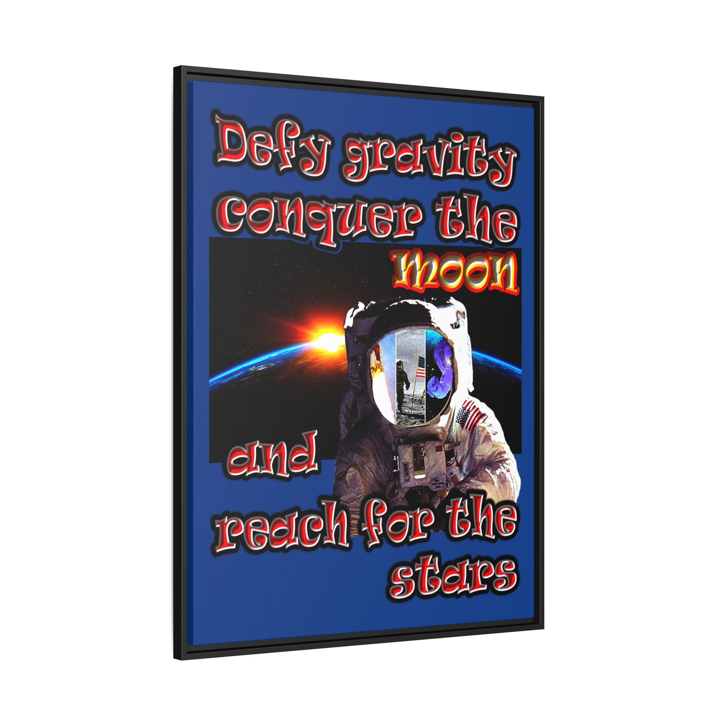 defy conquer reach - framed canvas art (dark blue)
