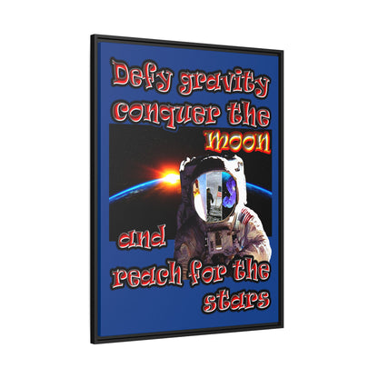 defy conquer reach - framed canvas art (dark blue)