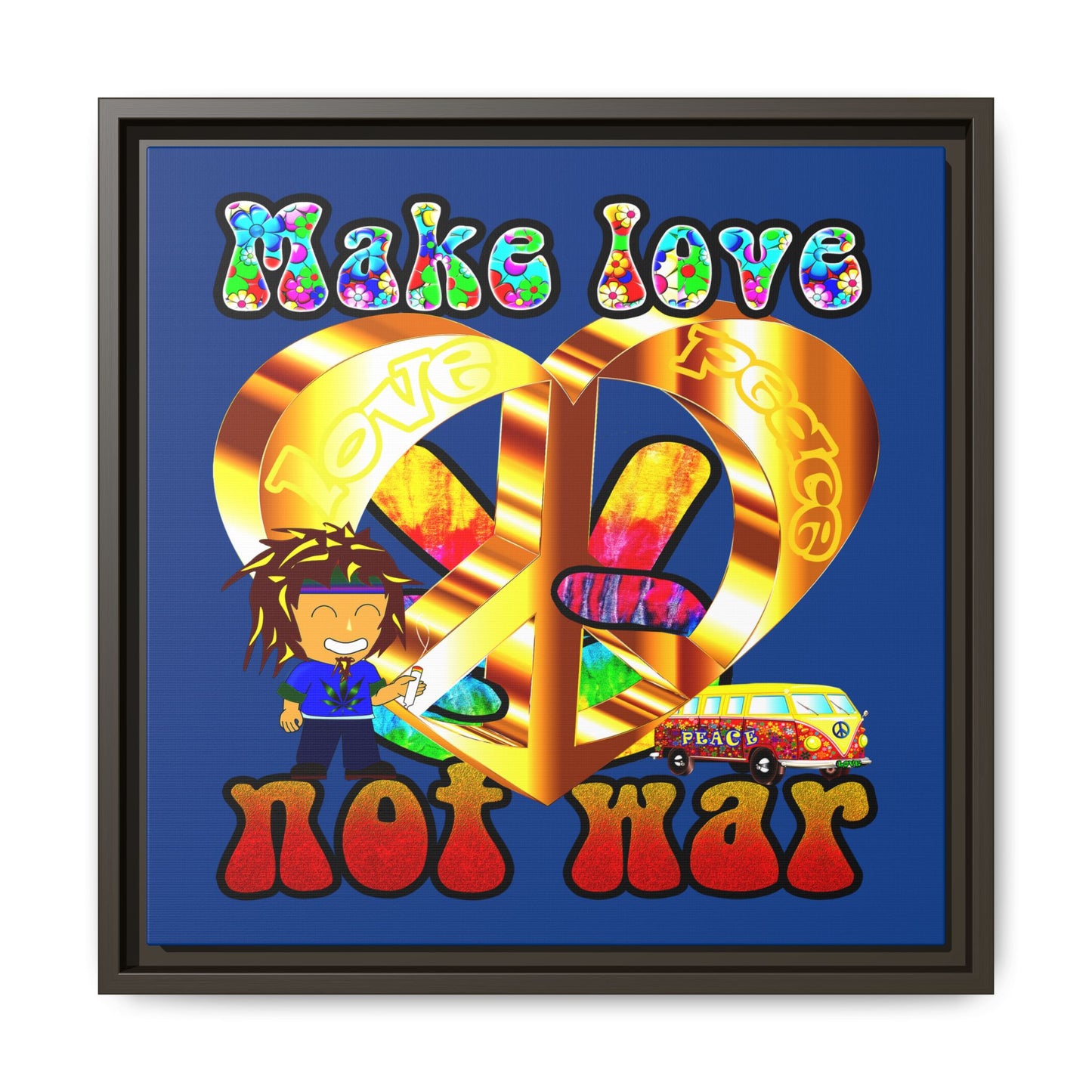 love peace - framed canvas art (dark blue)
