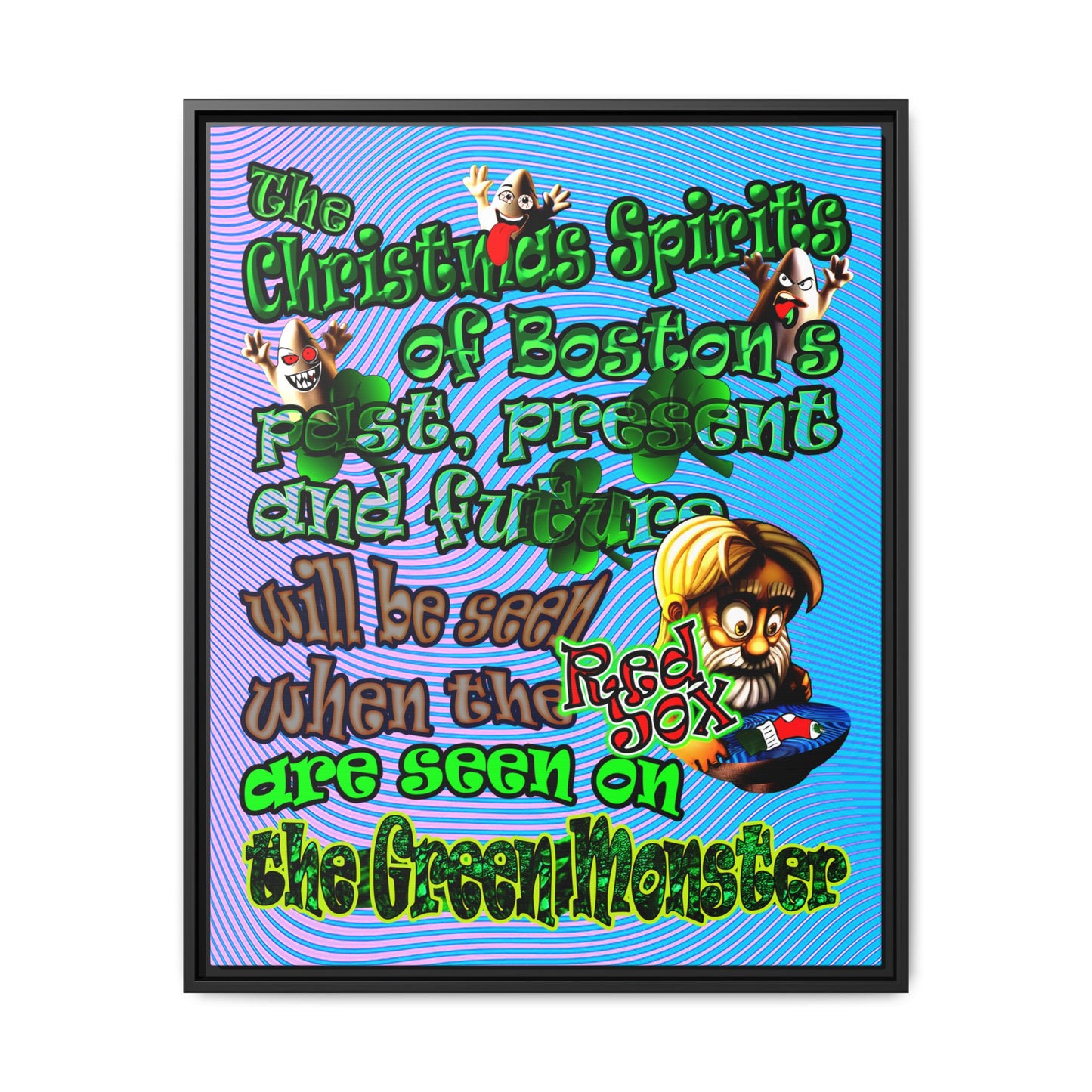 christmas spirits of boston - framed canvas art (light blue-purple wave)