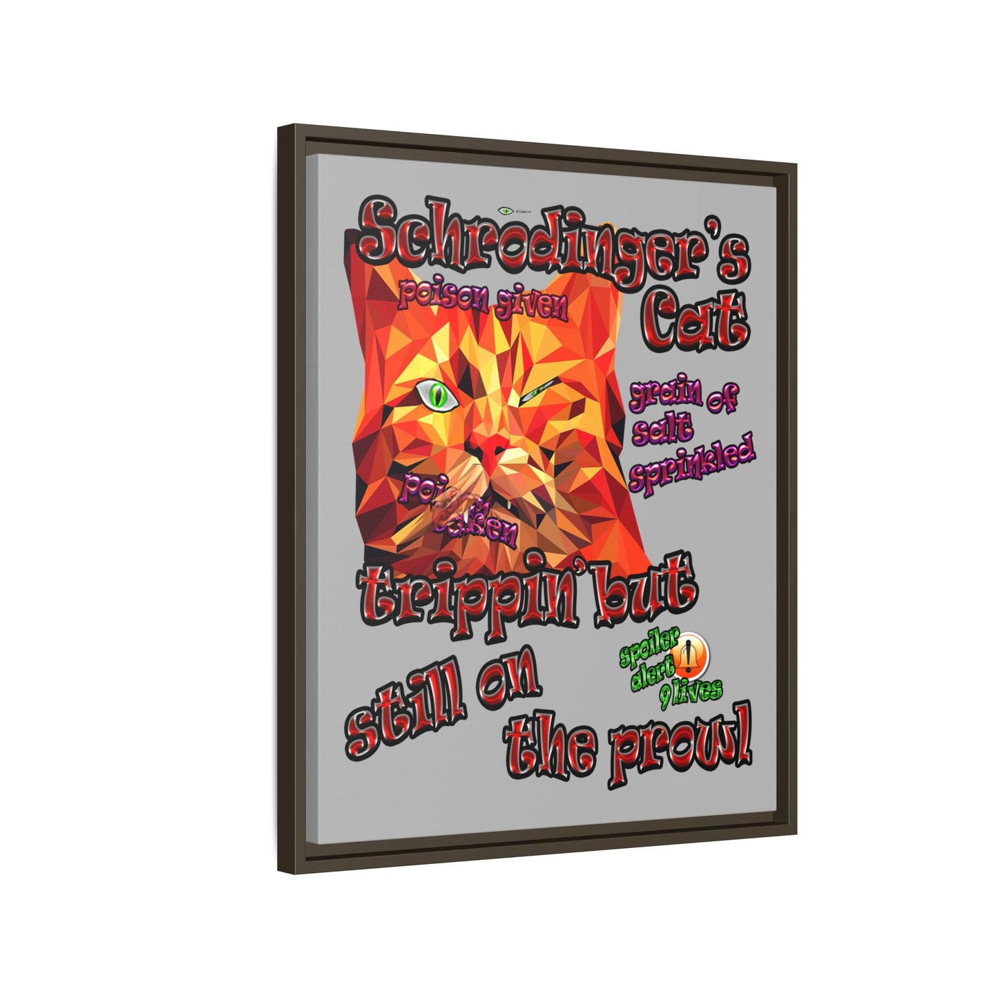 schrodinger's cat - framed canvas art (light grey)