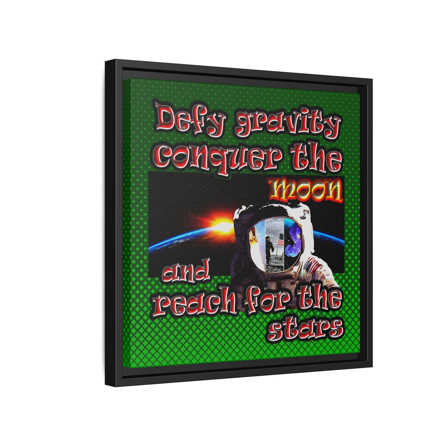 defy conquer reach - framed canvas art (logo green)