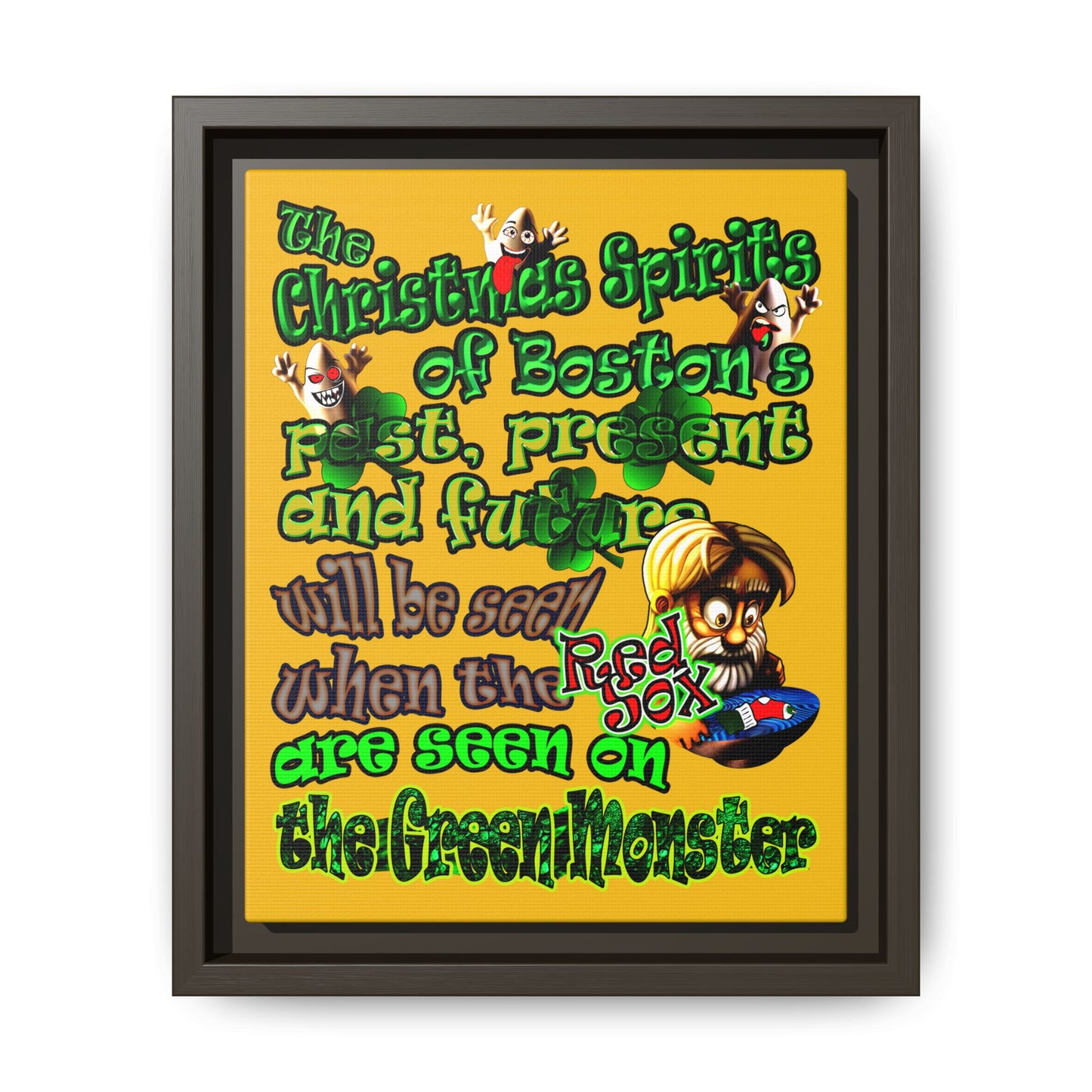 christmas spirits of boston - framed canvas art (yellow)