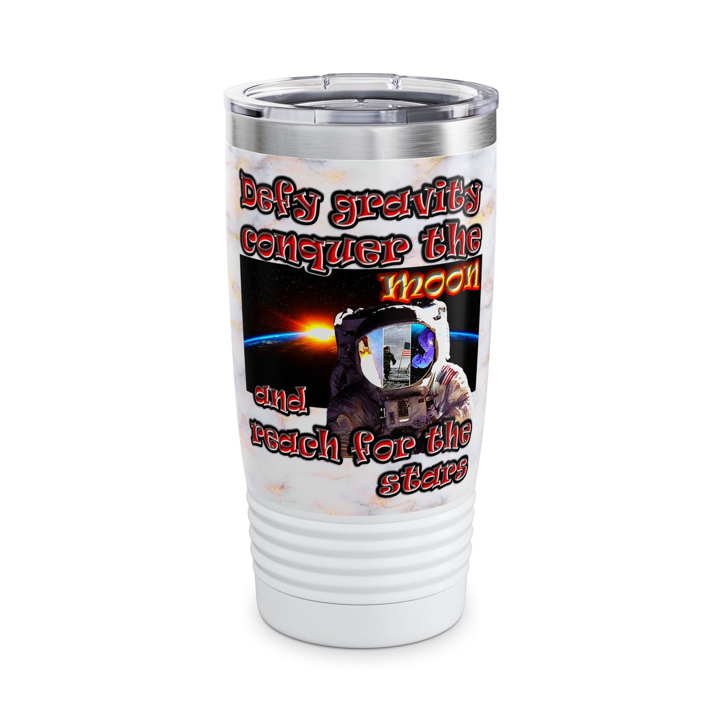 defy conquer reach - Ringneck Tumbler, 20oz (white marble)