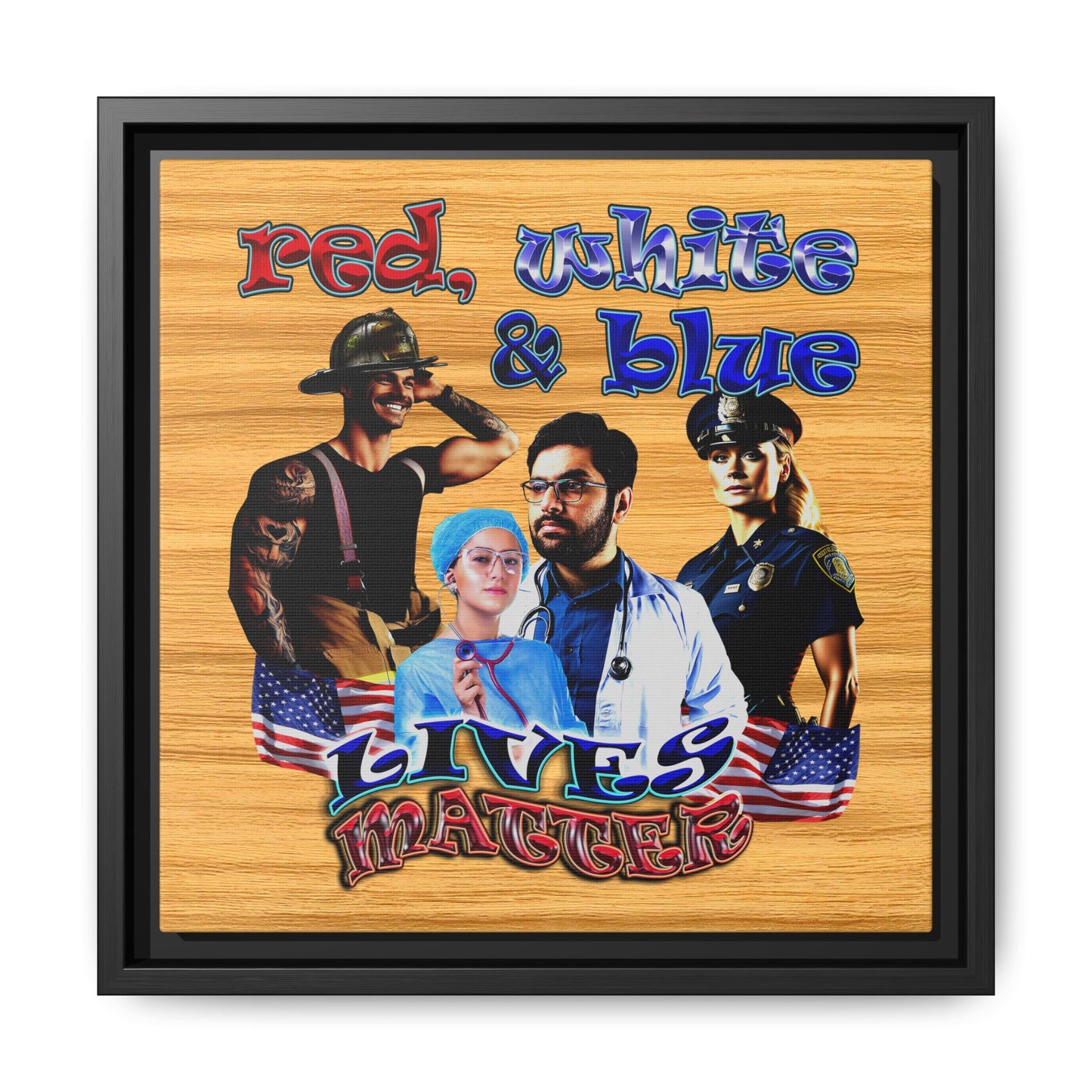 rw&b lives matter - framed canvas art (butterscotch wood finish)
