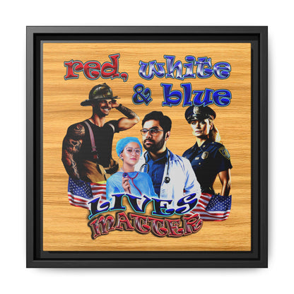 rw&b lives matter - framed canvas art (butterscotch wood finish)