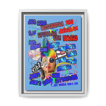 drop the beat - framed canvas art (light blue)