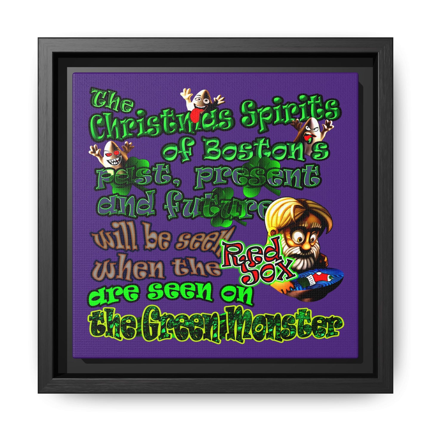 christmas spirits of boston - framed canvas art (purple)