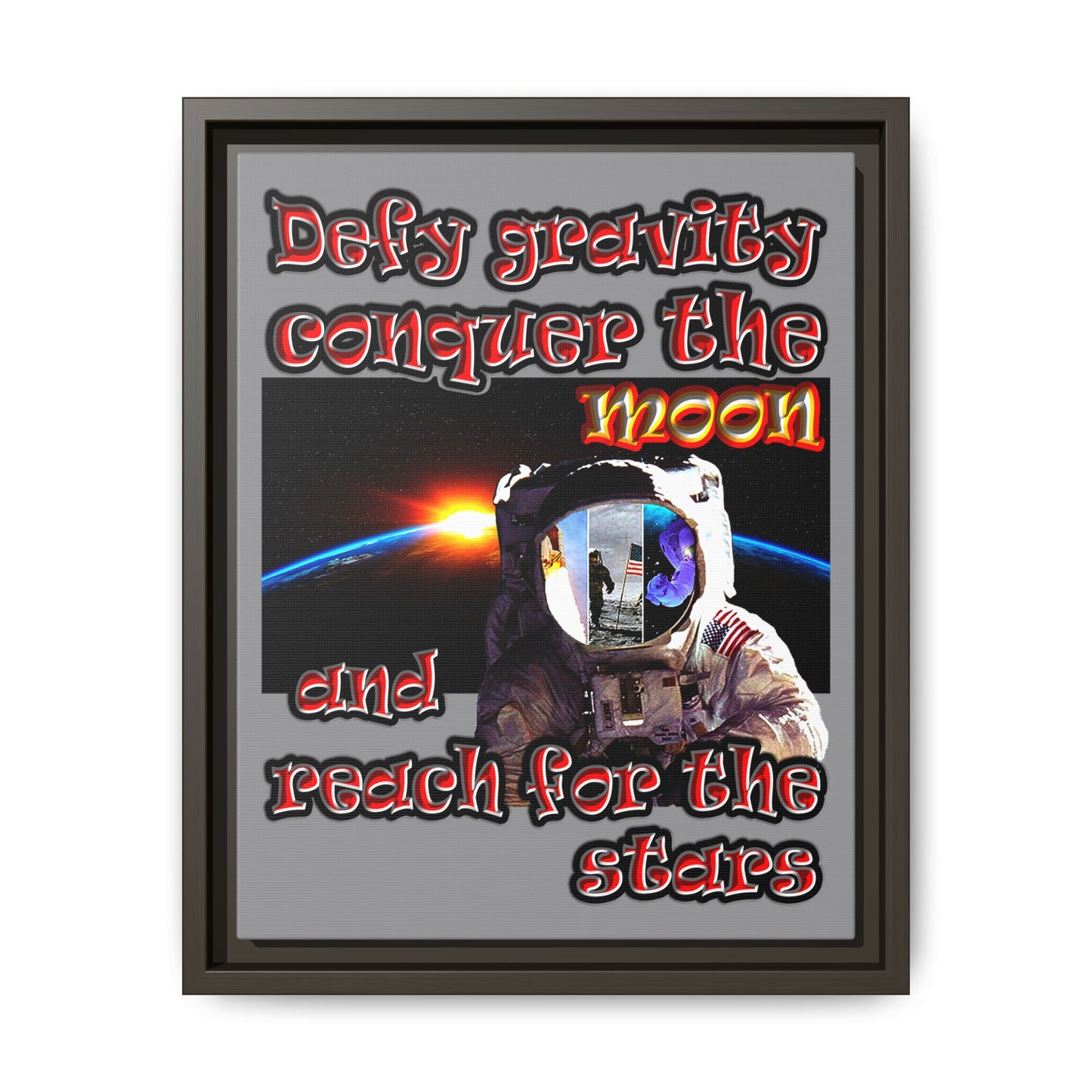 defy conquer reach - framed canvas art (grey)