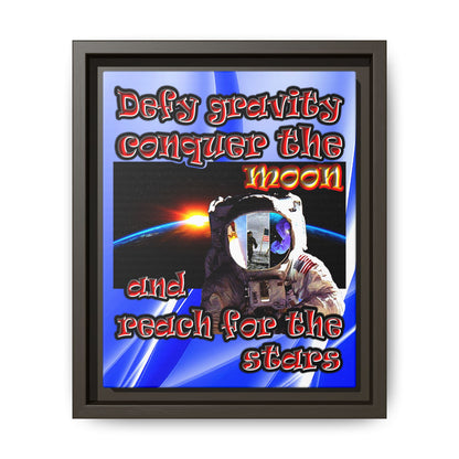defy conquer reach - framed canvas art (blue-white wave)