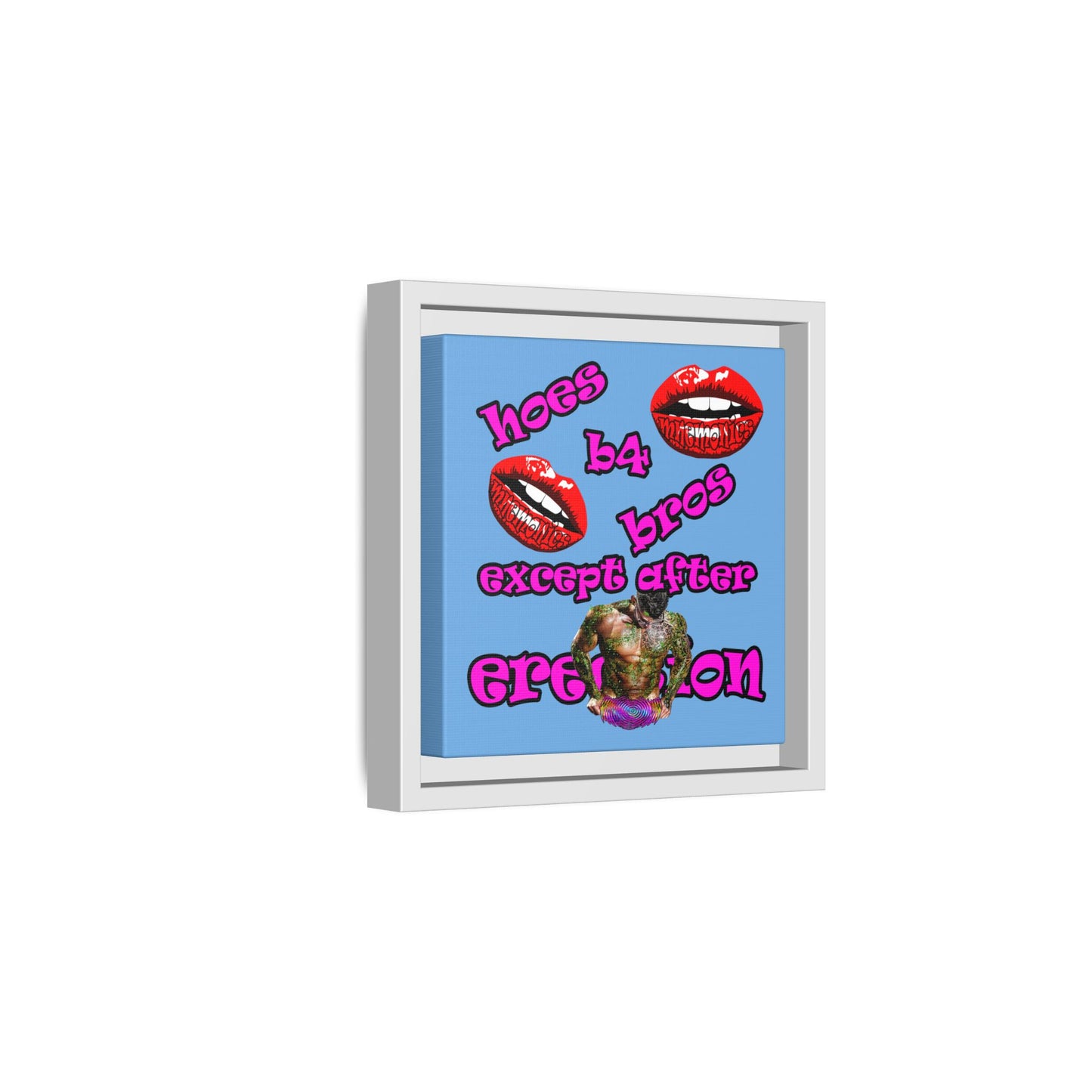 hoes b4 bros - framed canvas art (light blue)