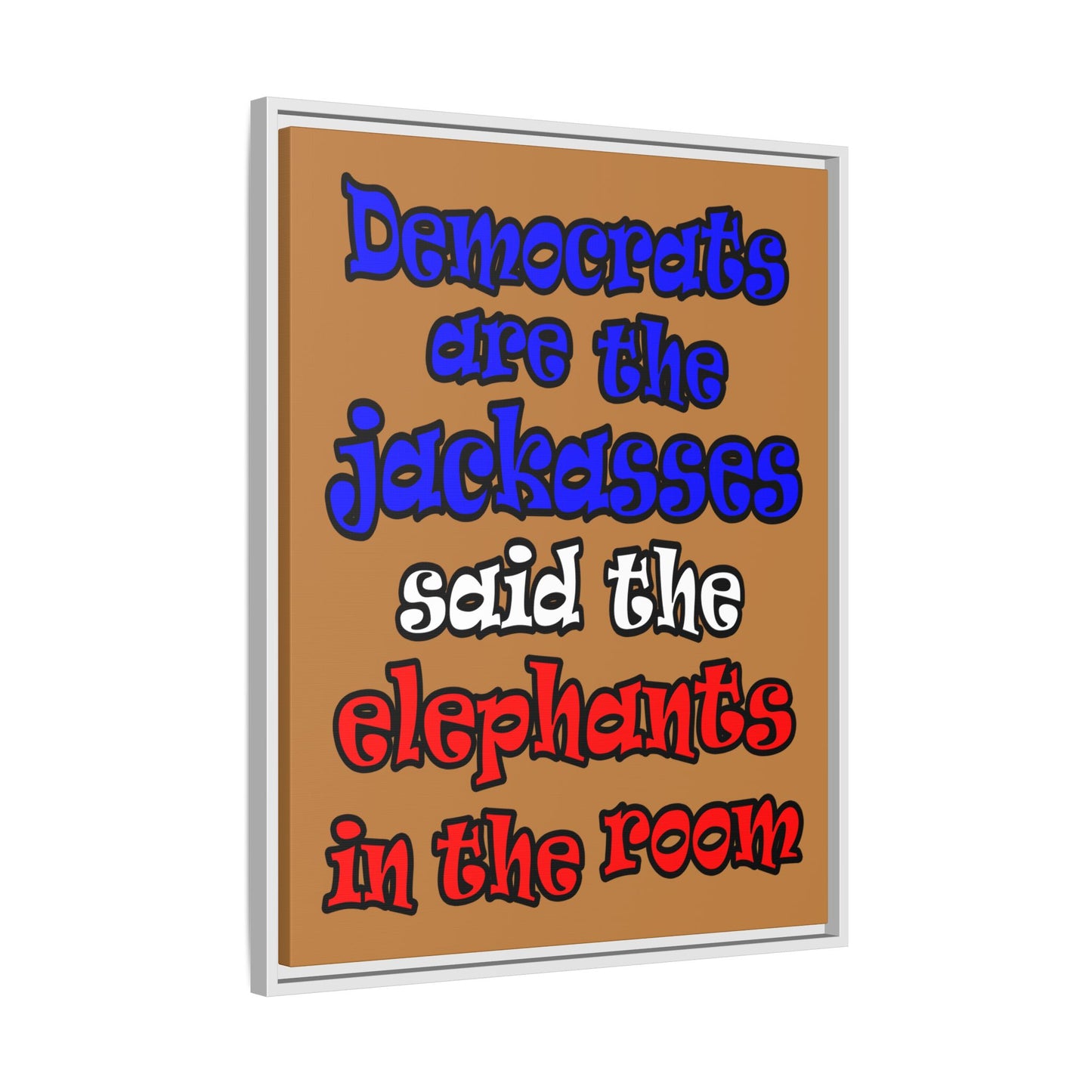donkeys and elephants - framed canvas art (light brown)