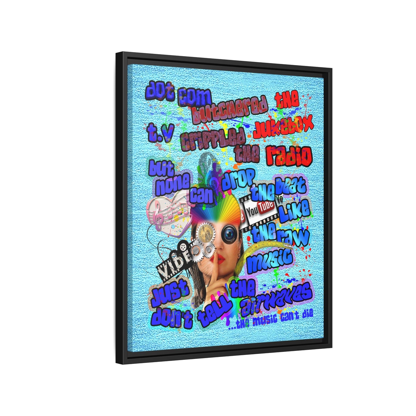drop the beat - framed canvas art (faded blue)