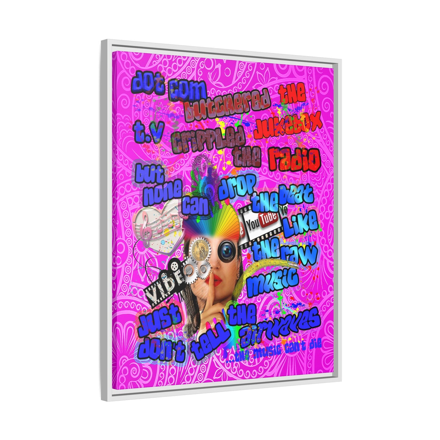 drop the beat - framed canvas art (pink swirl)