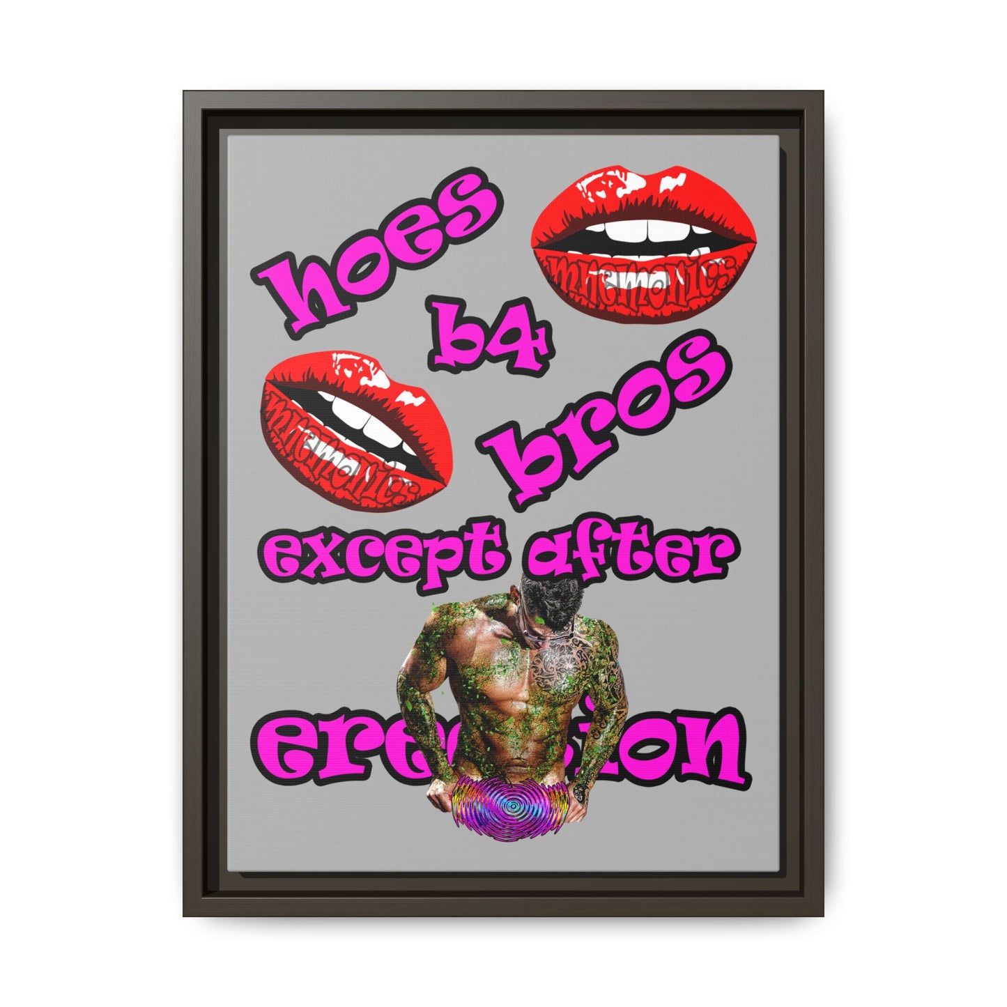 hoes b4 bros - framed canvas art (light grey)