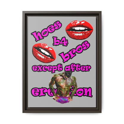 hoes b4 bros - framed canvas art (light grey)