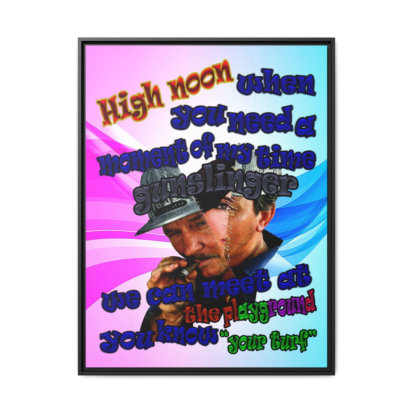 high noon - framed canvas art (light blue-pink wave)