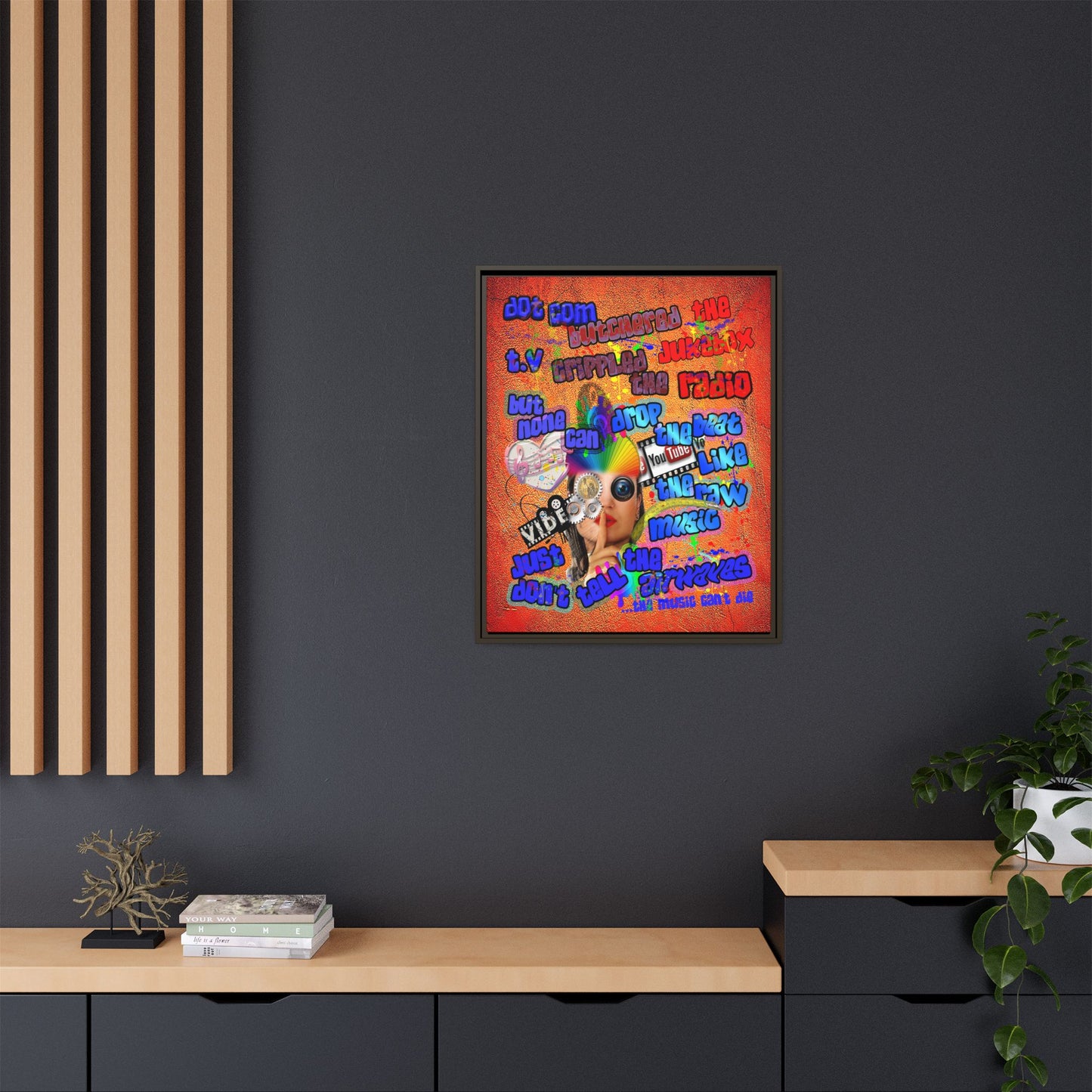 drop the beat - framed canvas art (burnt orange)