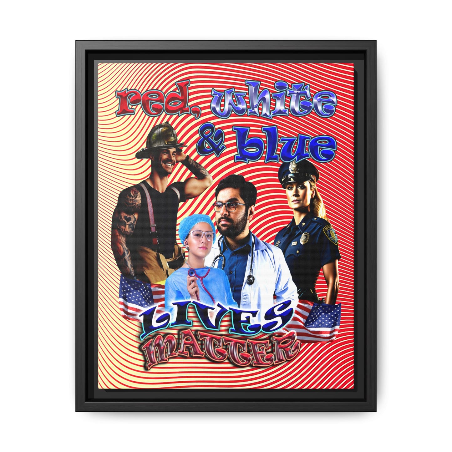 rw&b lives matter - framed canvas art (yellow-orange wave)