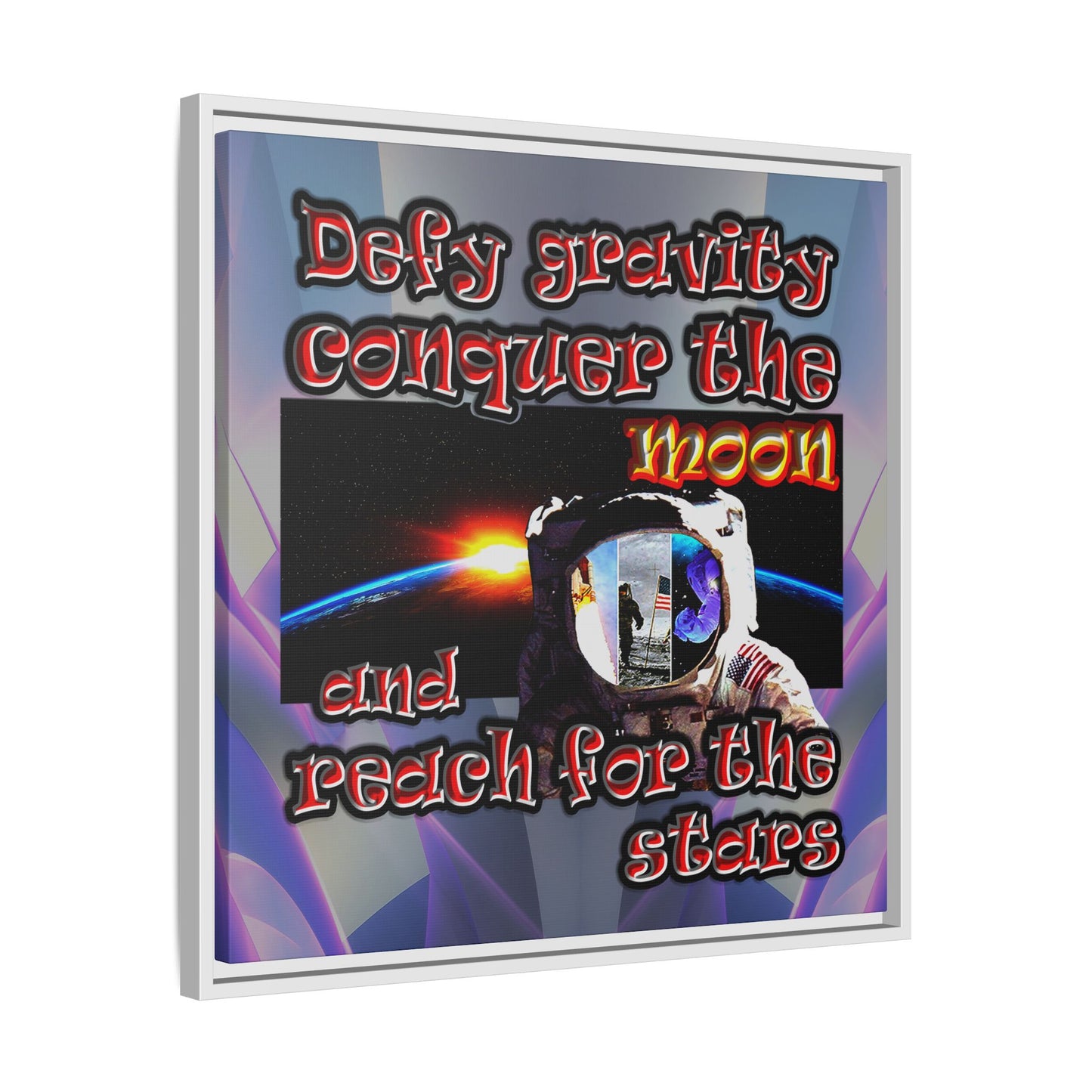 defy conquer reach - framed canvas art (grey-pink wave)