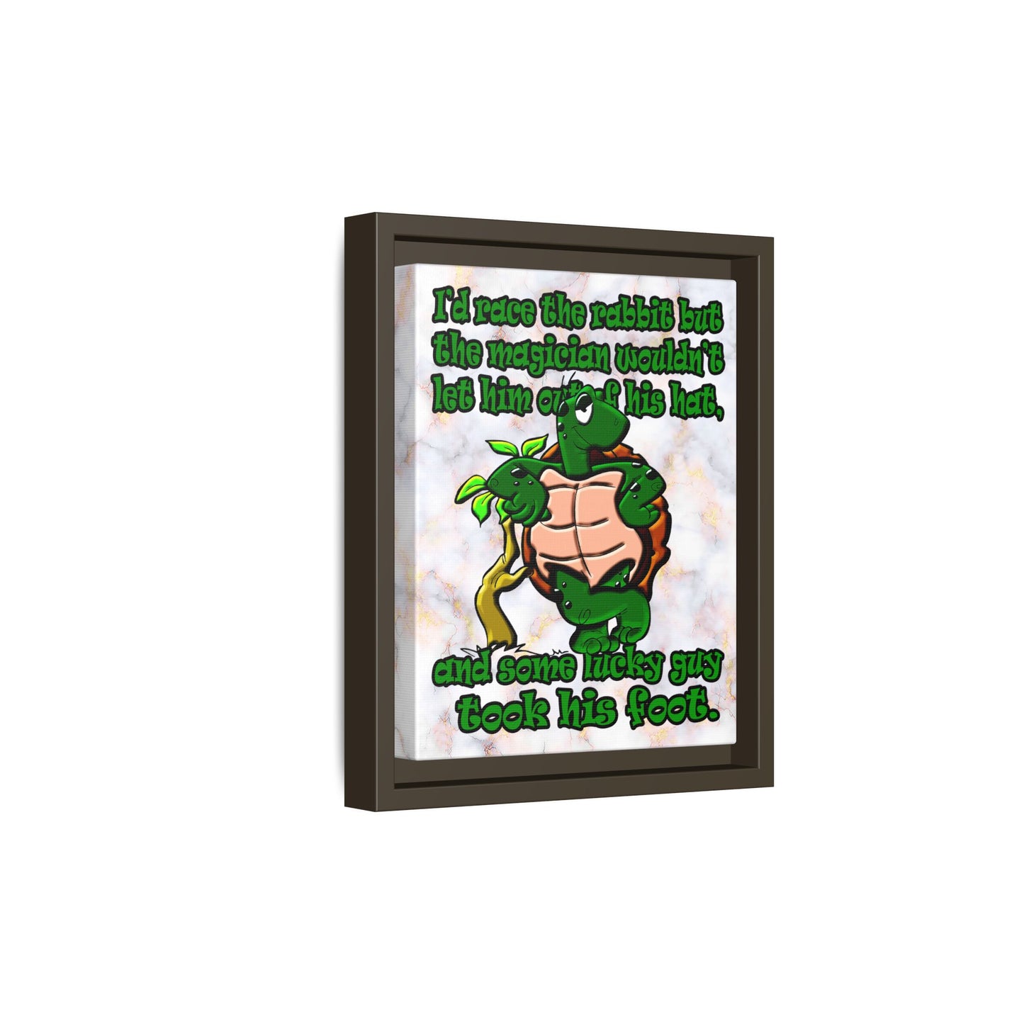 turtle race - framed canvas art (white marble)