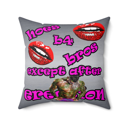 hoes b4 bros - Spun Polyester Square Pillow - (brushed nickel)