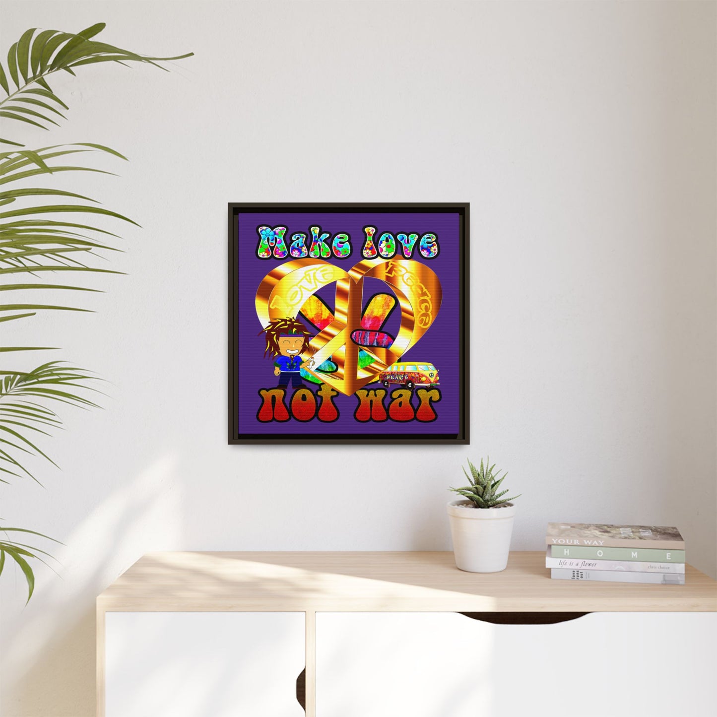 love peace - framed canvas art (purple)