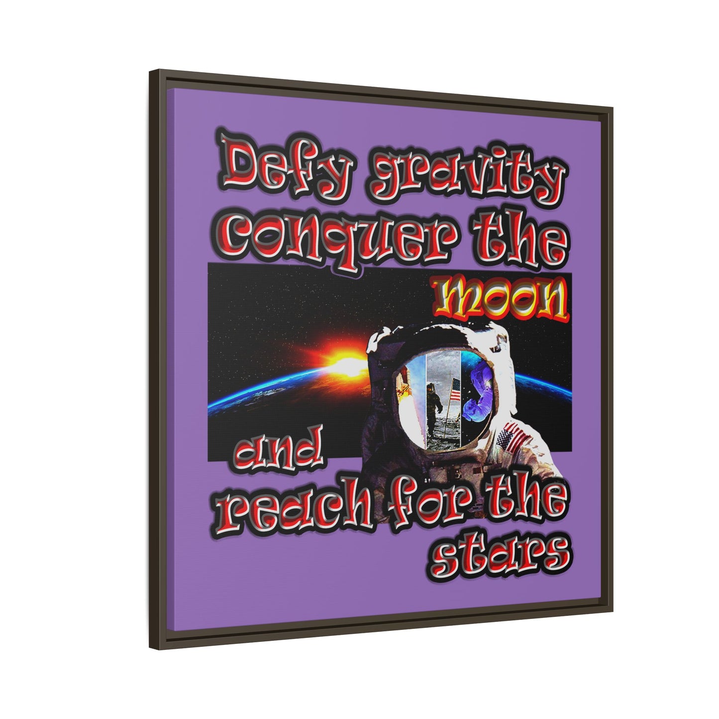 defy conquer reach - framed canvas art (light purple)