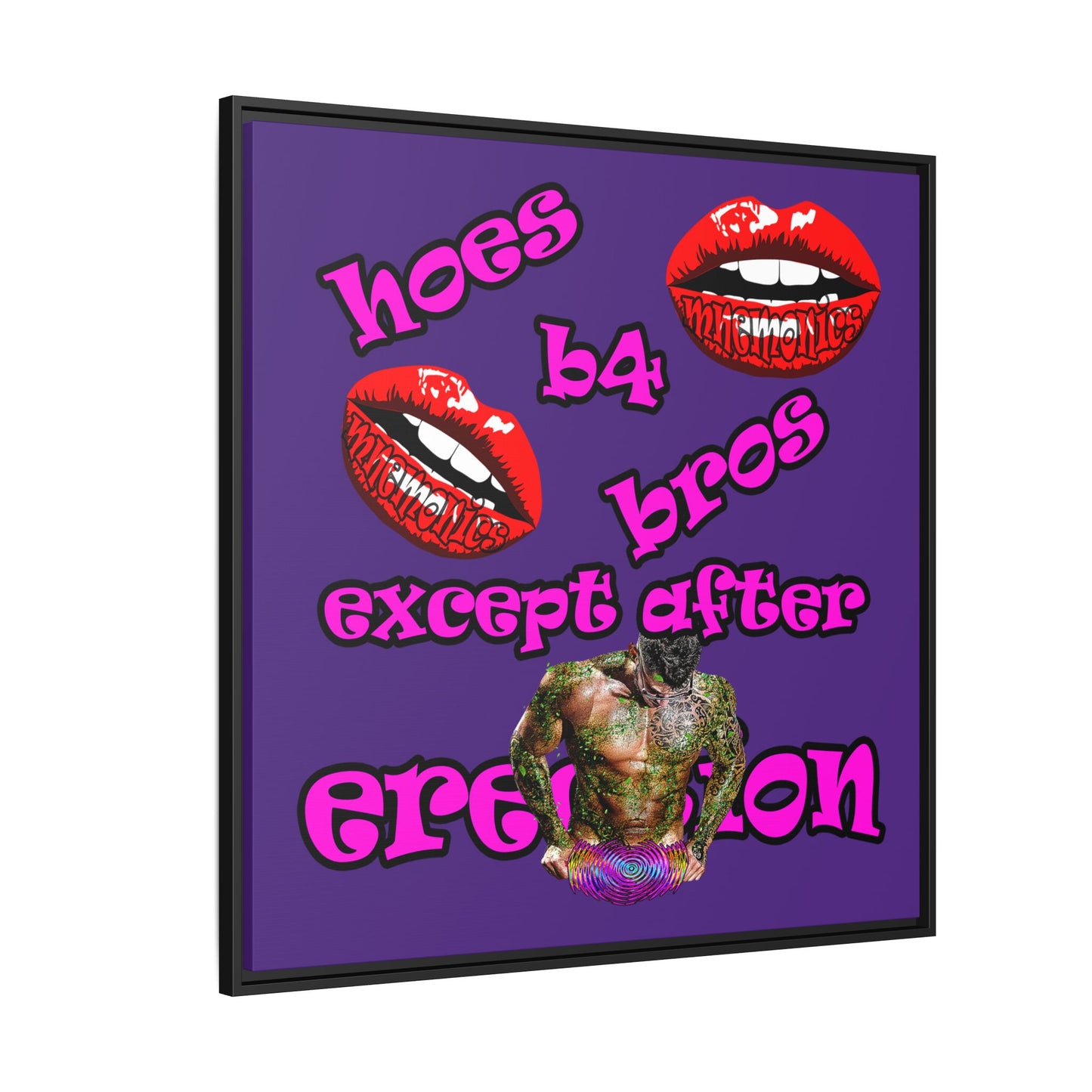 hoes b4 bros - framed canvas art (purple)
