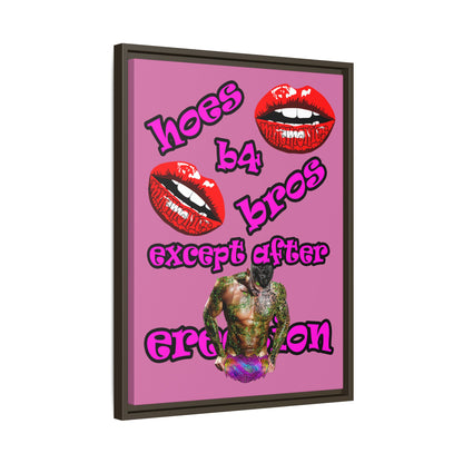 hoes b4 bros - framed canvas art (light pink)