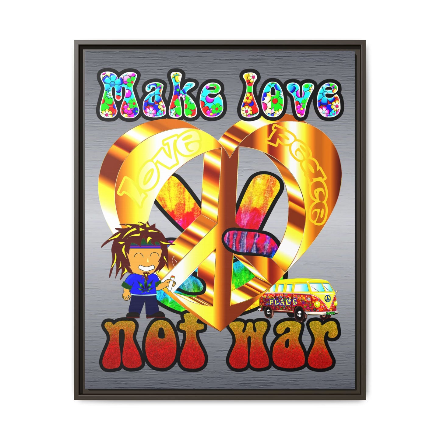 love peace - framed canvas art (brushed nickel)