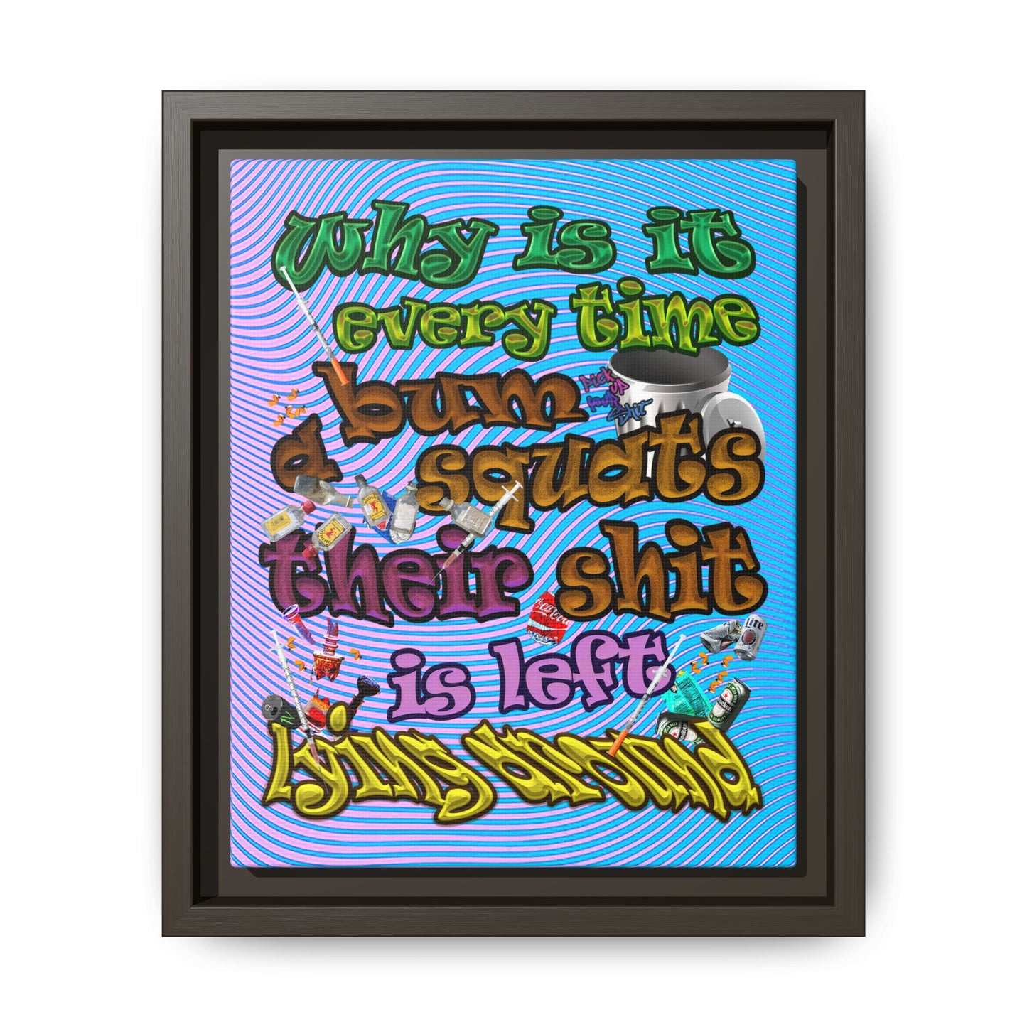 the bum's shit - framed canvas art (light blue-purple wave)