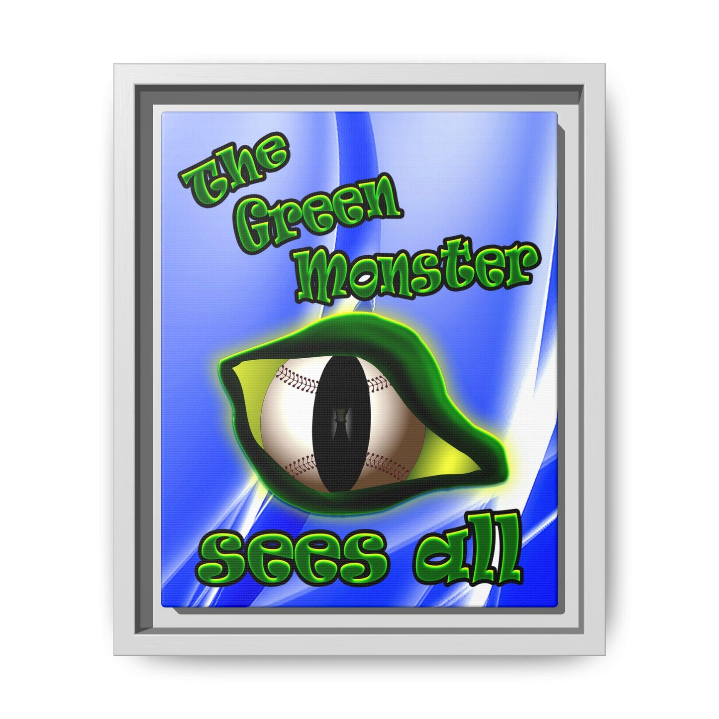 green monster - framed canvas art (blue-white wave)