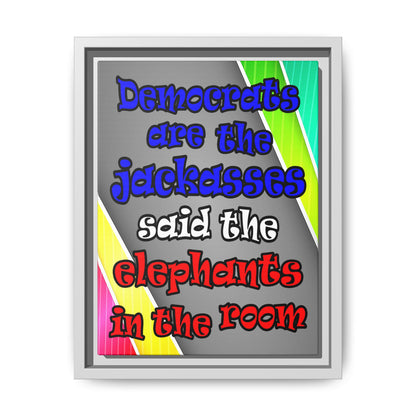 donkeys and elephants - framed canvas art (rainbow split)