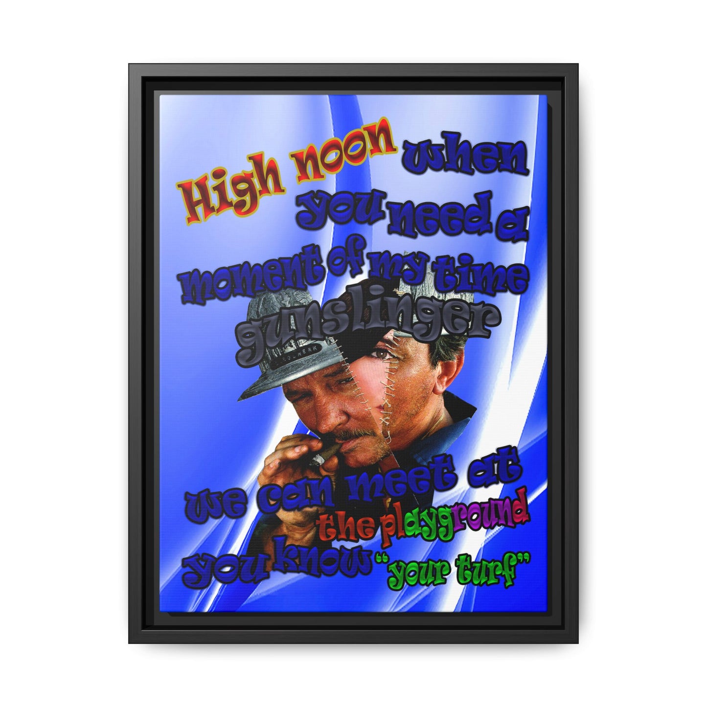 high noon - framed canvas art (blue-white wave)