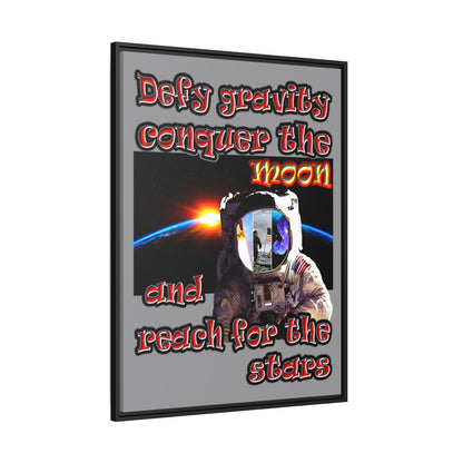 defy conquer reach - framed canvas art (grey)