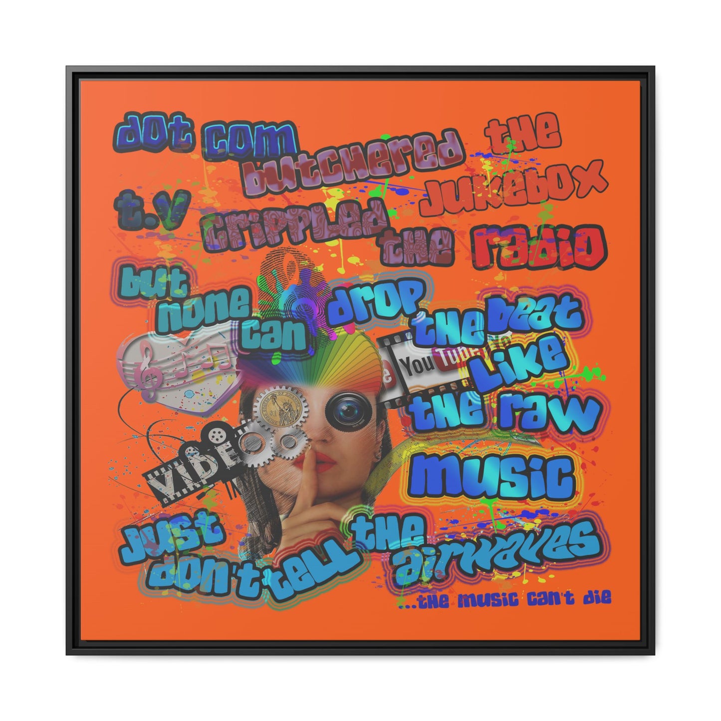 drop the beat - framed canvas art (orange)
