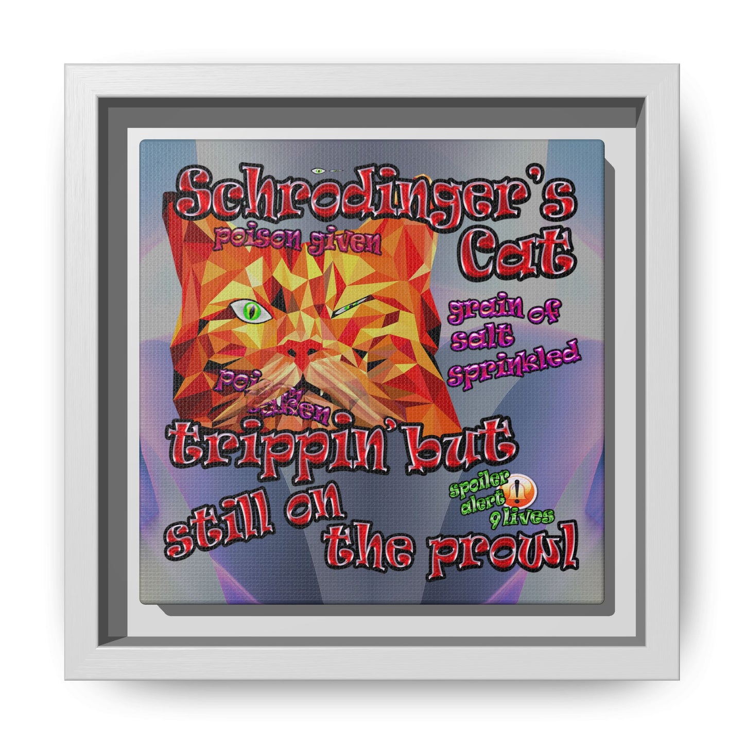 schrodinger's cat - framed canvas art (grey-pink wave)