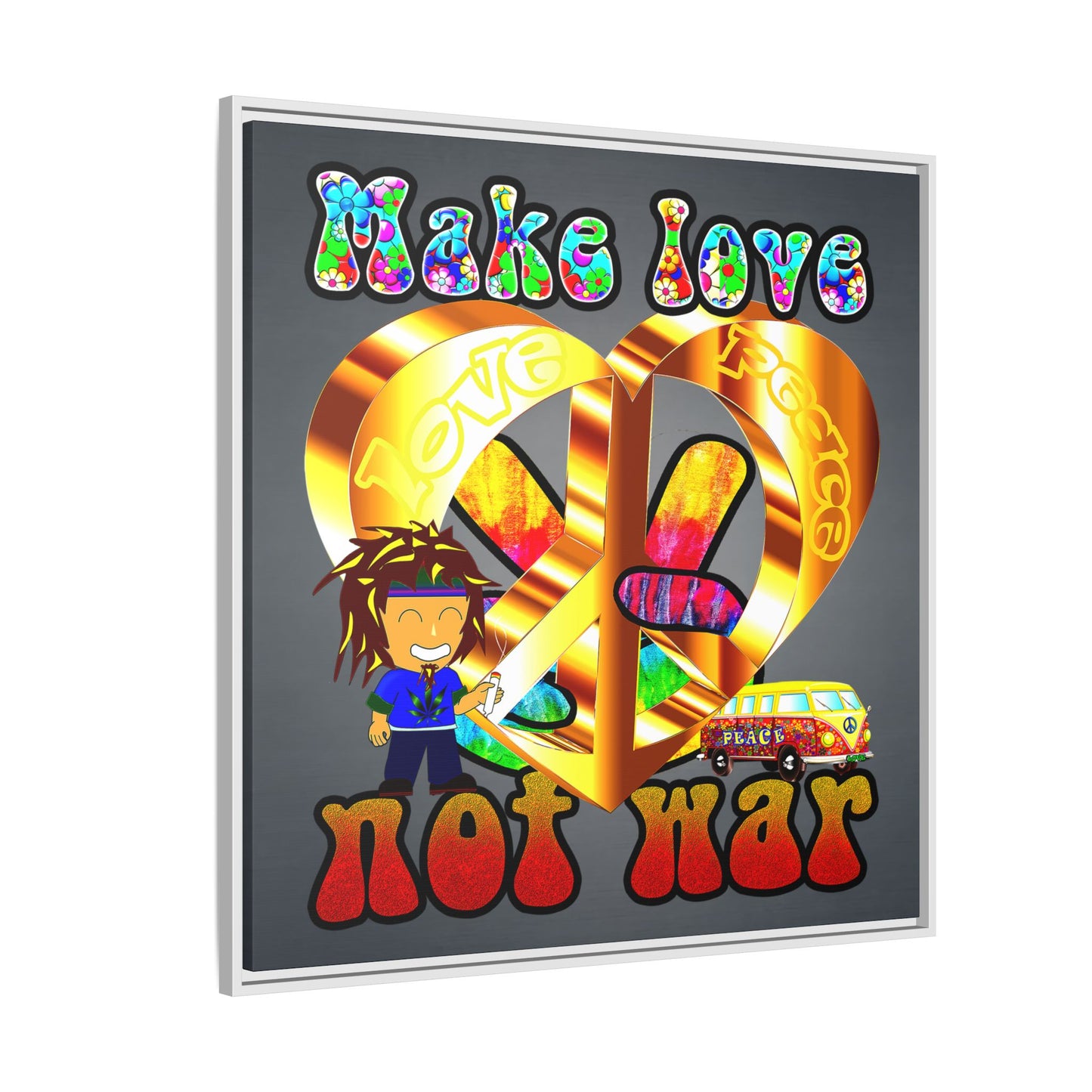 love peace - framed canvas art (grey-light grey)