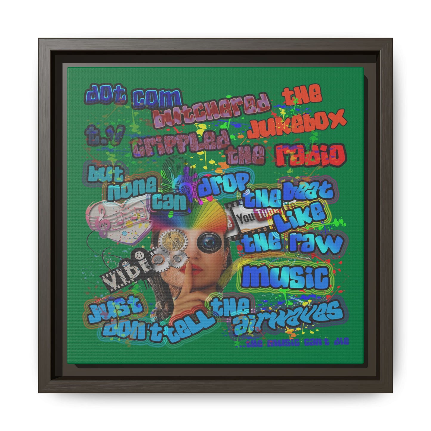 drop the beat - framed canvas art (dark green)